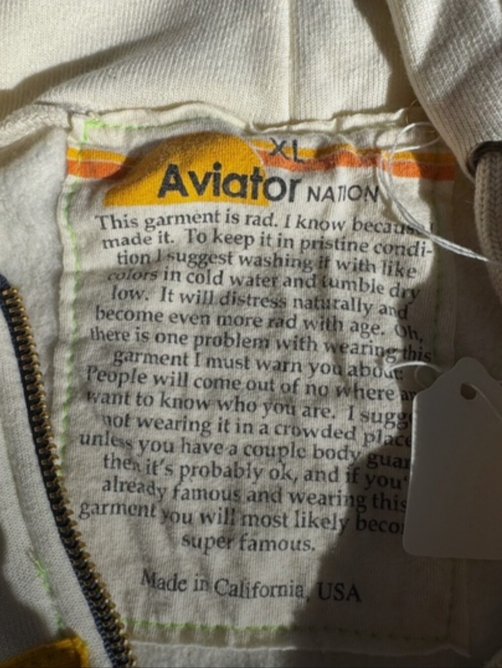 Aviator Nation Women's Cream Zip-Up Hoodie with Retro Stripe - Picture 5 of 5